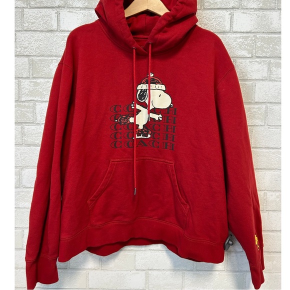 Coach Tops - Coach X peanuts hoodie red long sleeve size Xl